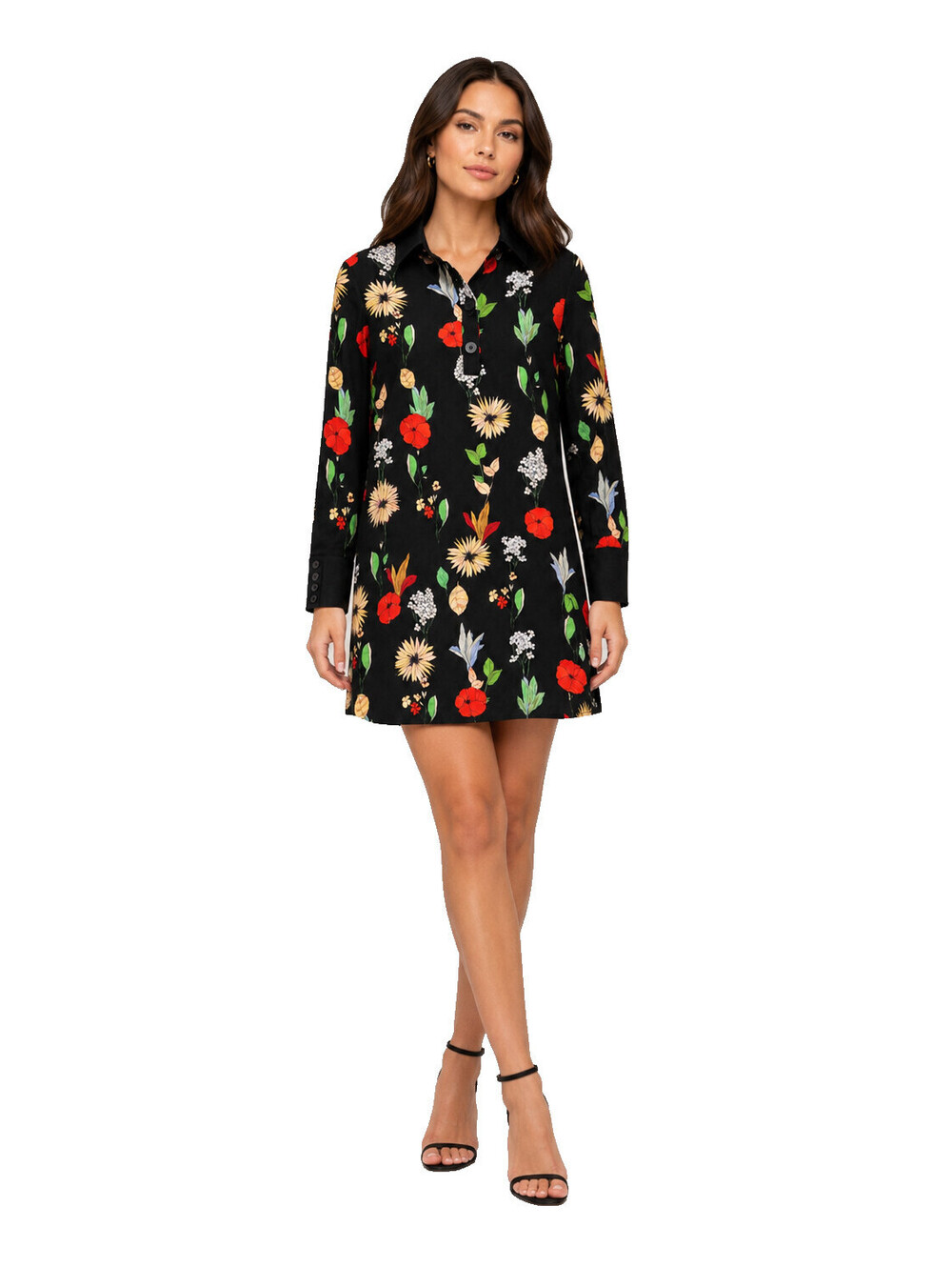 Zara Woman Floral Shirt Dress Small Black Tunic Mini Premium Denim